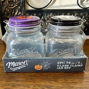 Mason Halloween Jack-o’-lantern/Ghost 2PC 34 oz. / 1L Glass Clamp Jar Set